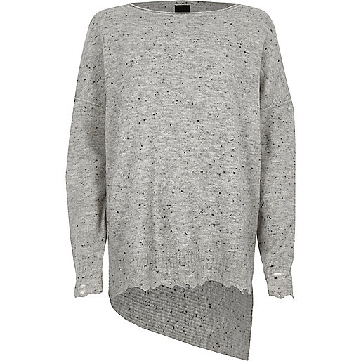 jacques-vertuk Grey asymmetric ripped hem sweater 705308 women Knitwear Jumpers