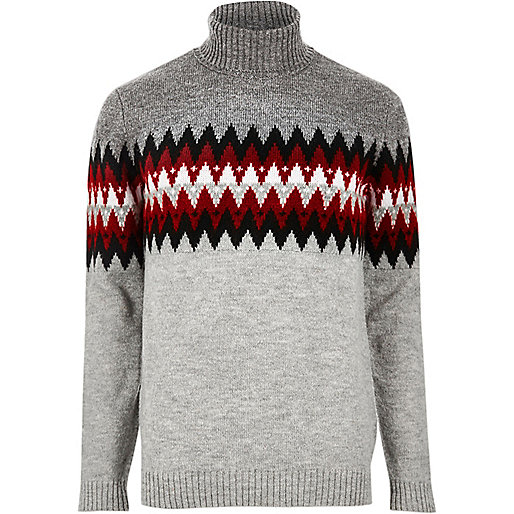 jacques-vertuk Grey Aztec roll neck sweater 298048 men Jumpers / Cardigans