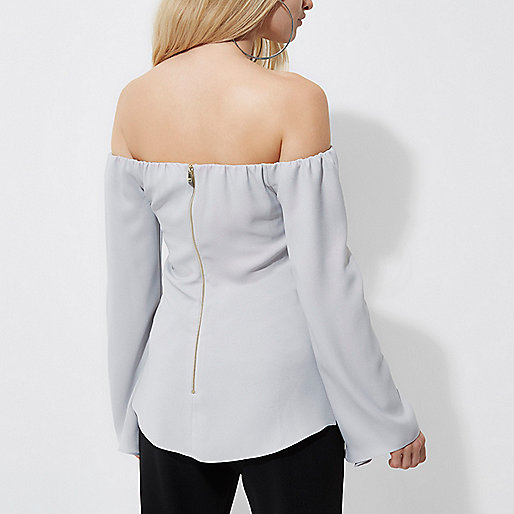 blue satin dress river island,Sale jacques-vertuk Grey bardot long flared sleeve ruched top Bardot / Cold Shoulder Tops Tops women