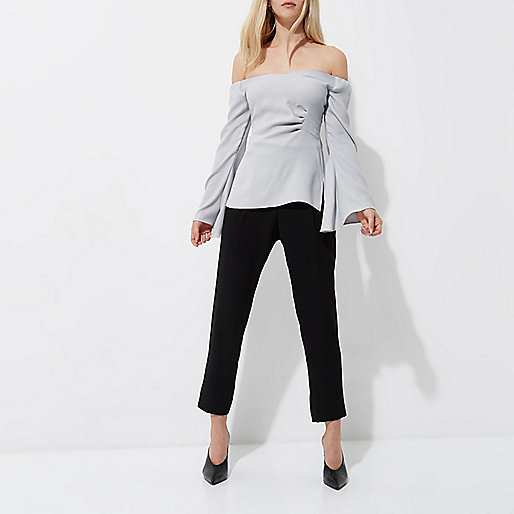 blue satin dress river island,Sale jacques-vertuk Grey bardot long flared sleeve ruched top Bardot / Cold Shoulder Tops Tops women