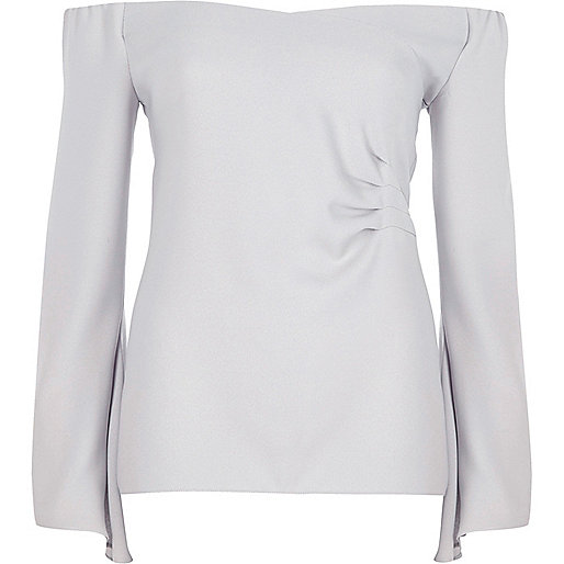 blue satin dress river island,Sale jacques-vertuk Grey bardot long flared sleeve ruched top Bardot / Cold Shoulder Tops Tops women