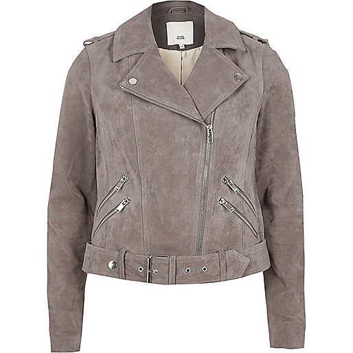 jacques-vertuk Grey belted suede biker jacket 706364 women Coats / Jackets Jackets