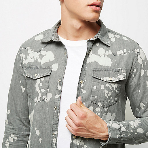 river island ladies leather coats,jacques-vertuk Ireland Grey bleach splattered denim shirt men 297079