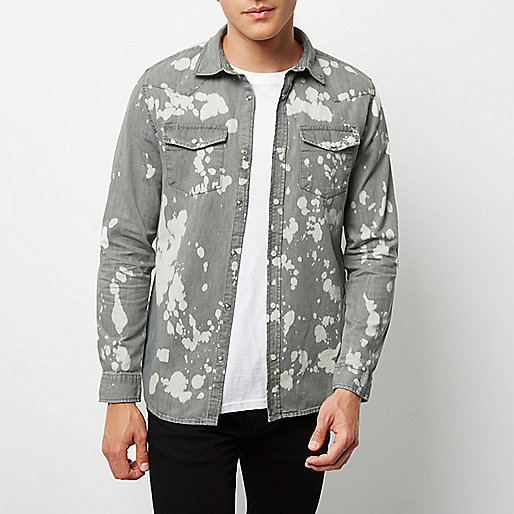 river island ladies leather coats,jacques-vertuk Ireland Grey bleach splattered denim shirt men 297079