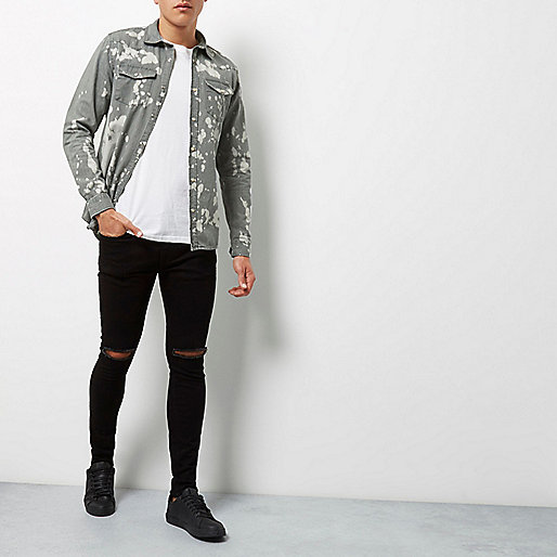 river island ladies leather coats,jacques-vertuk Ireland Grey bleach splattered denim shirt men 297079