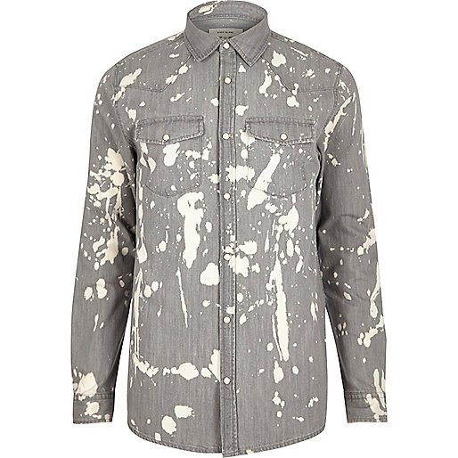 river island ladies leather coats,jacques-vertuk Ireland Grey bleach splattered denim shirt men 297079