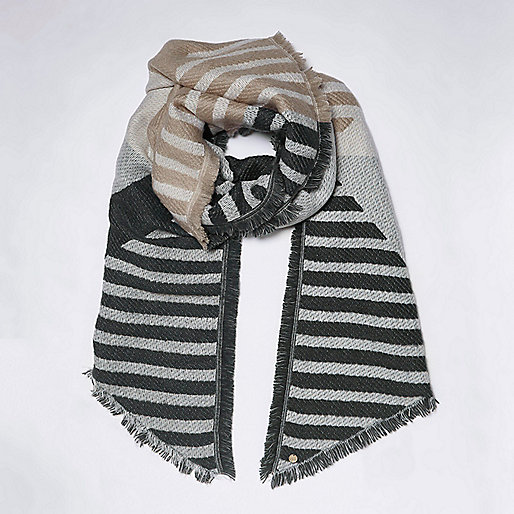 jacques-vertuk Grey block stripe jacquard scarf 707098 women Accessories Scarves