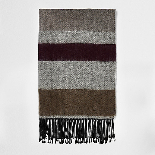 jacques-vertuk Grey block stripe tassel scarf 299593 men Accessories