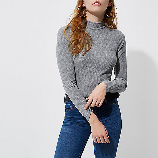 gold platform heels river island,jacques-vertuk Womens Denim Shirt Grey brushed rib high neck sweater Plain T-Shirts / Tanks T-Shirts & Tanks Tops women