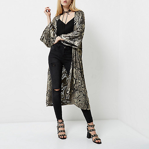 black pumps river island,River And Island Grey burnout paisley print kimono Coats / Jackets Sale women