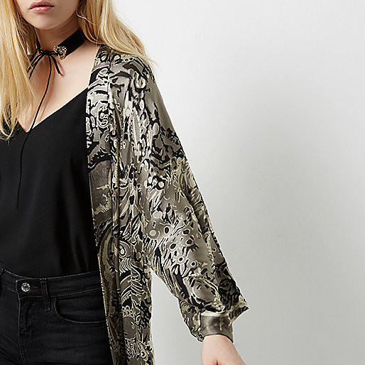 black pumps river island,River And Island Grey burnout paisley print kimono Coats / Jackets Sale women