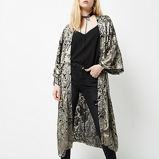 black pumps river island,River And Island Grey burnout paisley print kimono Coats / Jackets Sale women