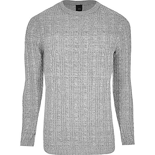 river island ladies slippers,jacques-vertuk Sale Grey cable knit muscle fit sweater men 304605