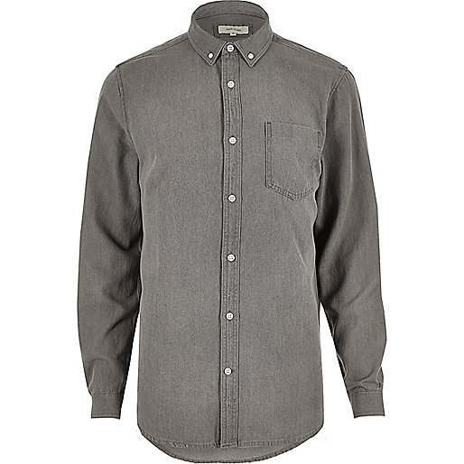 river island brand,jacques-vertuk Sale Grey casual denim shirt men 296293