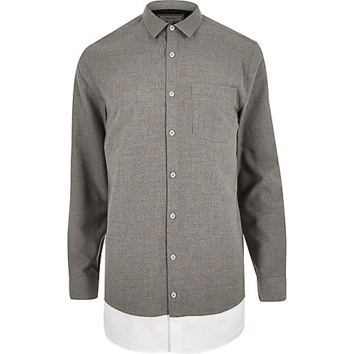 old river island bags,Kids Clothes jacques-vertuk Grey casual layered longline shirt Seasonal Offers Sale men