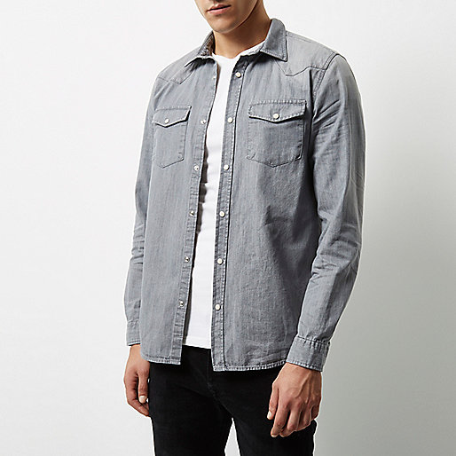 river island fur trim coat,Online jacques-vertuk Shopping Grey casual western denim shirt Shirts Sale men