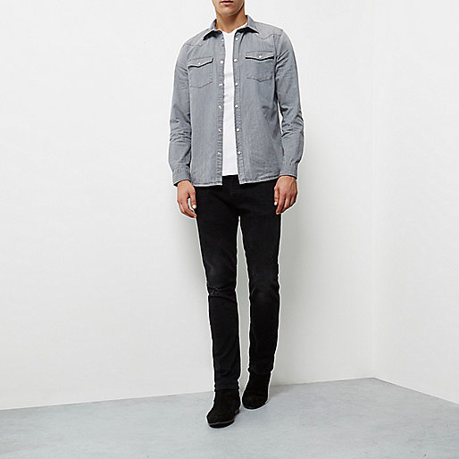 river island fur trim coat,Online jacques-vertuk Shopping Grey casual western denim shirt Shirts Sale men