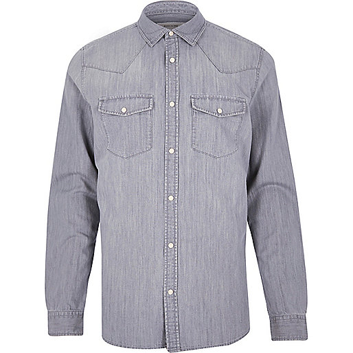 river island fur trim coat,Online jacques-vertuk Shopping Grey casual western denim shirt Shirts Sale men