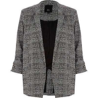 river island shiny black coat,jacques-vertuk Sale Dresses Uk Grey check bar cuff blazer Blazers Coats / Jackets women