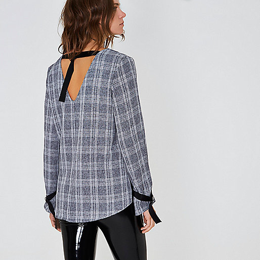 river island large weekend bag,jacques-vertuk Discount Store Grey check D-ring tie back top Blouses Tops women