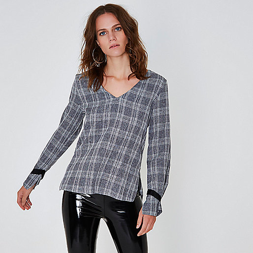 jacques-vertuk Grey check D-ring tie back top 709841 women Tops Blouses