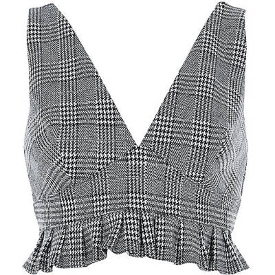 river island gingham dress,jacques-vertuk Stores Grey check frill hem plunge neck bralette women 707011