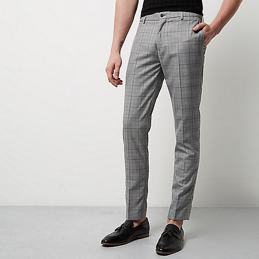 jacques-vertuk Grey check skinny smart pants 295478 men Trousers