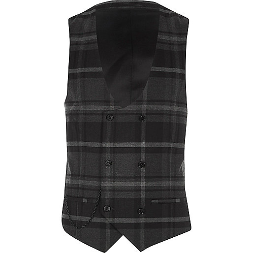 jacques-vertuk Grey check skinny suit vest 302958 men Suits Waistcoats