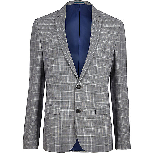 jacques-vertuk Grey check slim fit suit jacket 298259 men Suits Suit Jackets