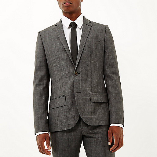 river island cropped jeans,jacques-vertuk Site Grey check wool-blend slim jacket Suits Sale men