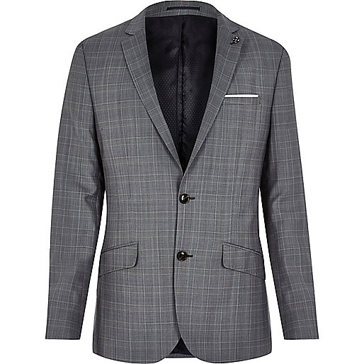 overcoat river island,jacques-vertuk Uk Grey check wool-blend slim suit jacket Blazers Sale men