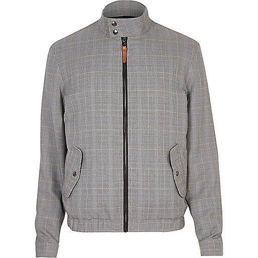 jacques-vertuk Grey checked funnel neck harrington jacket 295067 men Coats / Jackets