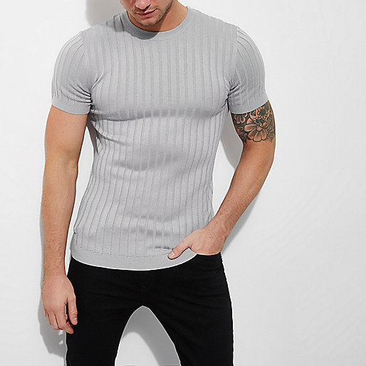 river island ladies padded coats,jacques-vertuk Sale Grey chunky ribbed muscle fit T-shirt men 298905