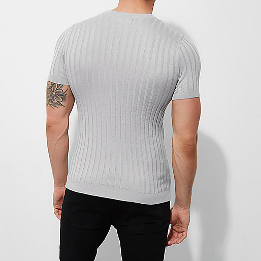 river island ladies padded coats,jacques-vertuk Sale Grey chunky ribbed muscle fit T-shirt men 298905