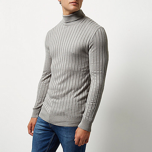 river island men s,jacques-vertuk South Africa Grey chunky ribbed roll neck sweater men 296768