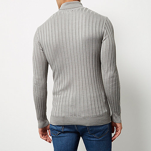 river island men s,jacques-vertuk South Africa Grey chunky ribbed roll neck sweater men 296768