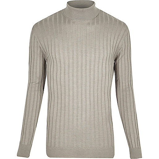 river island men s,jacques-vertuk South Africa Grey chunky ribbed roll neck sweater men 296768