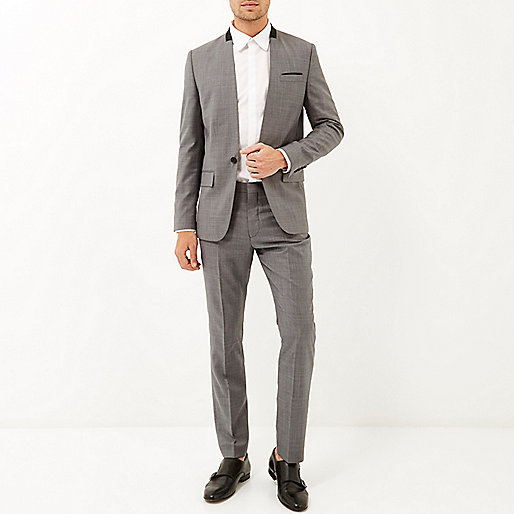 christmas sale river island,jacques-vertuk Online Grey collarless wool-blend slim suit jacket men 284977