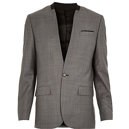 christmas sale river island,jacques-vertuk Online Grey collarless wool-blend slim suit jacket men 284977