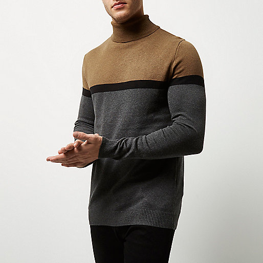 river island carrie mom jeans,jacques-vertuk Outlet Grey color block roll neck sweater men 298074