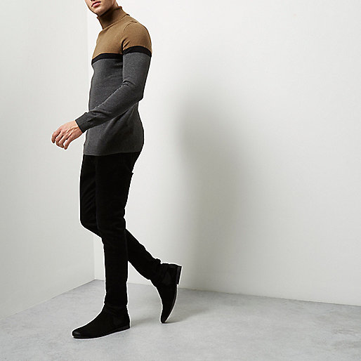 river island carrie mom jeans,jacques-vertuk Outlet Grey color block roll neck sweater men 298074