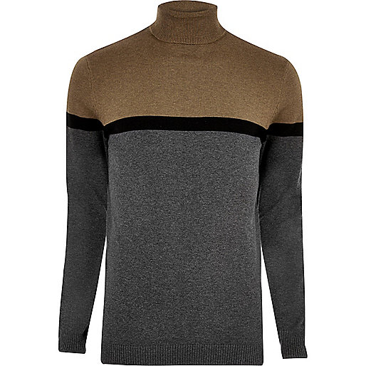 river island carrie mom jeans,jacques-vertuk Outlet Grey color block roll neck sweater men 298074