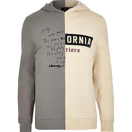 jacques-vertuk Grey contrast print spliced hoodie 301369 men Hoodies / Sweatshirts