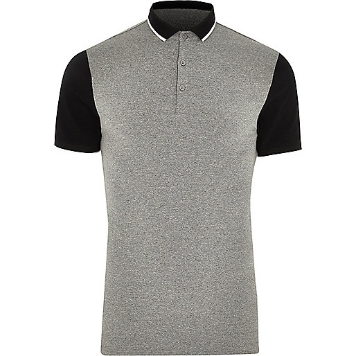 jacques-vertuk Grey contrast sleeve muscle fit polo shirt 300612 men Polo Shirts