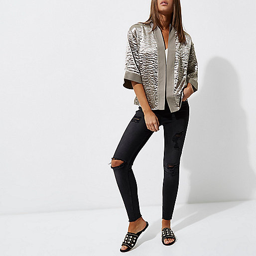 river island diamante heels,Embellished Jacket jacques-vertuk Grey cropped cape Kimonos Tops women