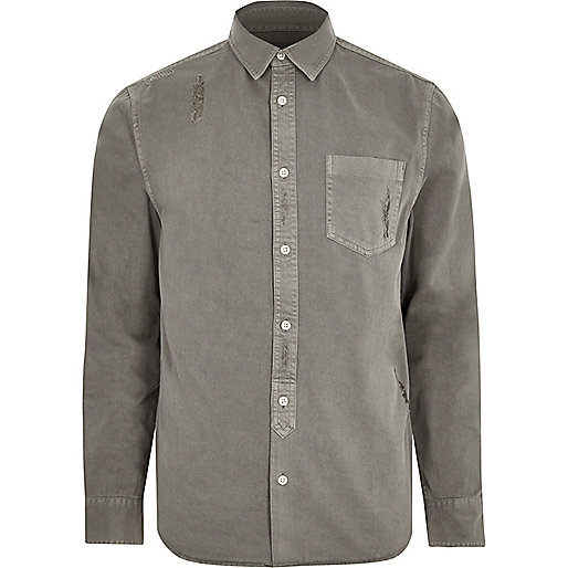 jacques-vertuk Grey distressed denim shirt 299046 men Shirts