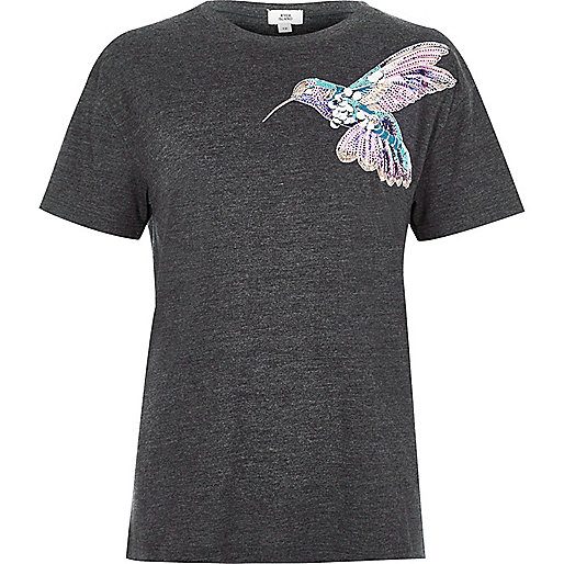 jacques-vertuk Grey embellished bird T-shirt 707815 women Tops T-Shirts & Vests Print T-Shirts / Vests