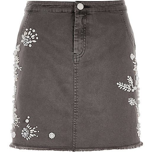 jacques-vertuk Grey embellished mini skirt 703668 women Skirts Mini Skirts