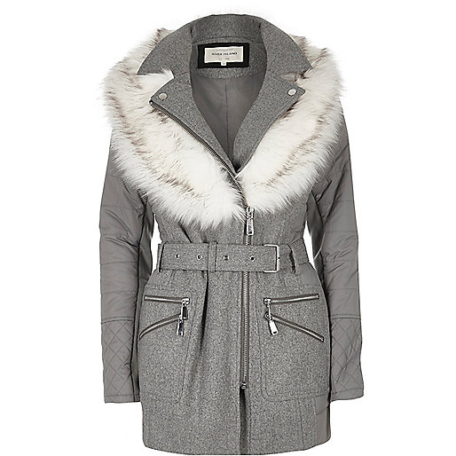 river island western sandals,jacques-vertuk Online Grey faux fur collar puffer back jacket women 697319