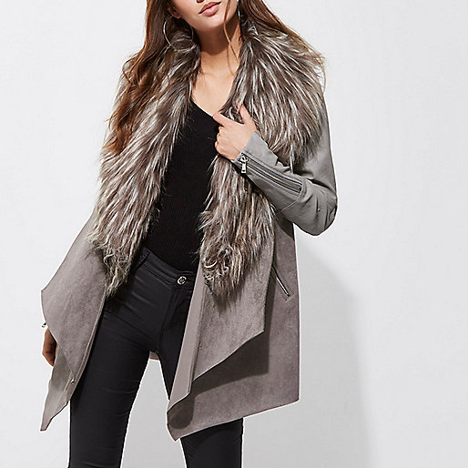 river island red cross body bag,jacques-vertuk Online Grey faux fur trim fallaway coat women 702131